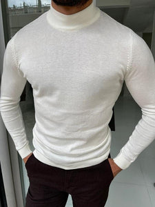 Bojo Off White Slim Fit Mock Turtleneck Sweater-baagr.myshopify.com-sweatshirts-BOJONI
