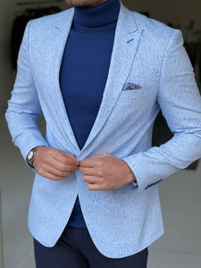 Bojo Blue Slim Fit Patterned Linen Blazer-baagr.myshopify.com-blazers-BOJONI