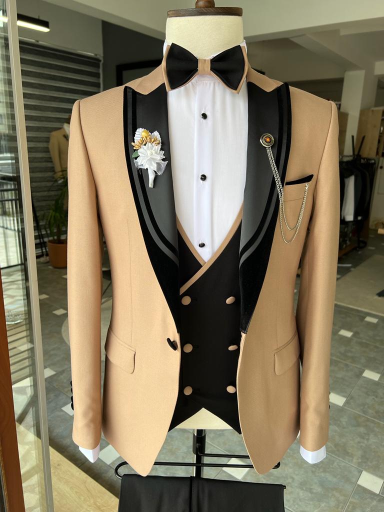 Bojoni Dayton Gold Slim Fit Velvet Peak Lapel Tuxedo 