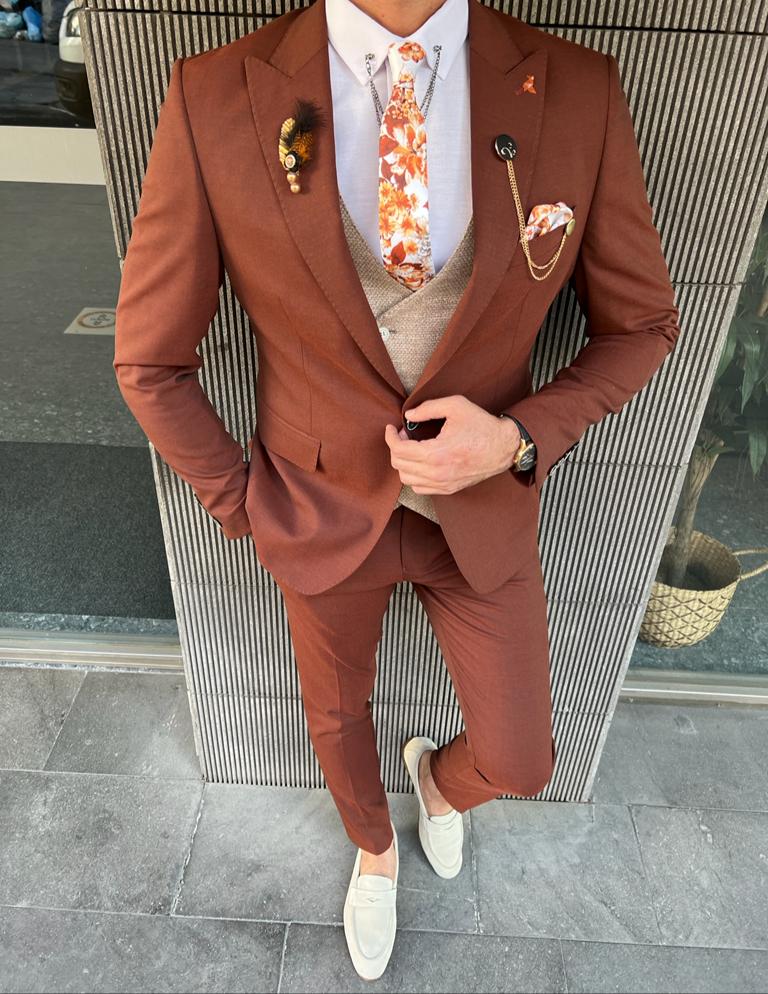 Bojoni Danielle Rust Slim Fit Peak Lapel Combination Suit