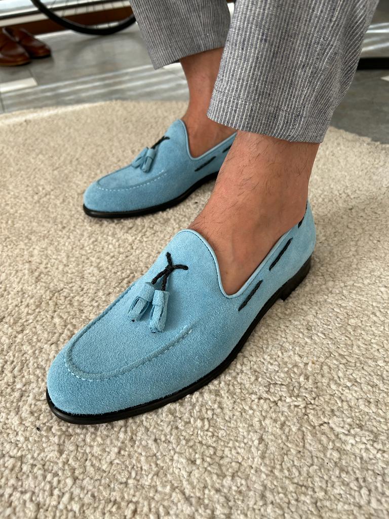 Bojoni Dover Sky Blue Suede Tassel Loafers 