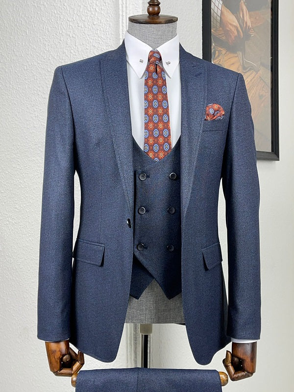 Bojoni Daroni Navy Blue Slim Fit Wool Suit 