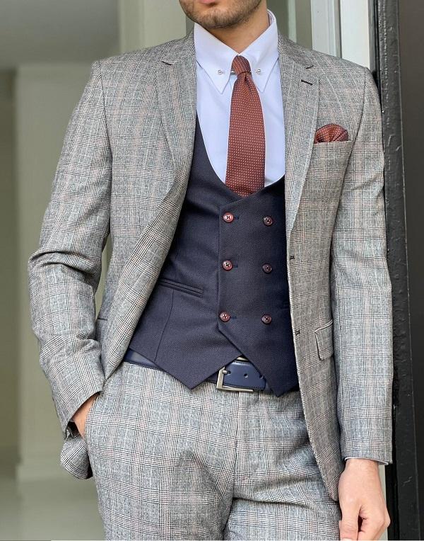 Bojo Beige Slim Fit Notch Lapel Plaid Wool Suit-baagr.myshopify.com-suit-BOJONI