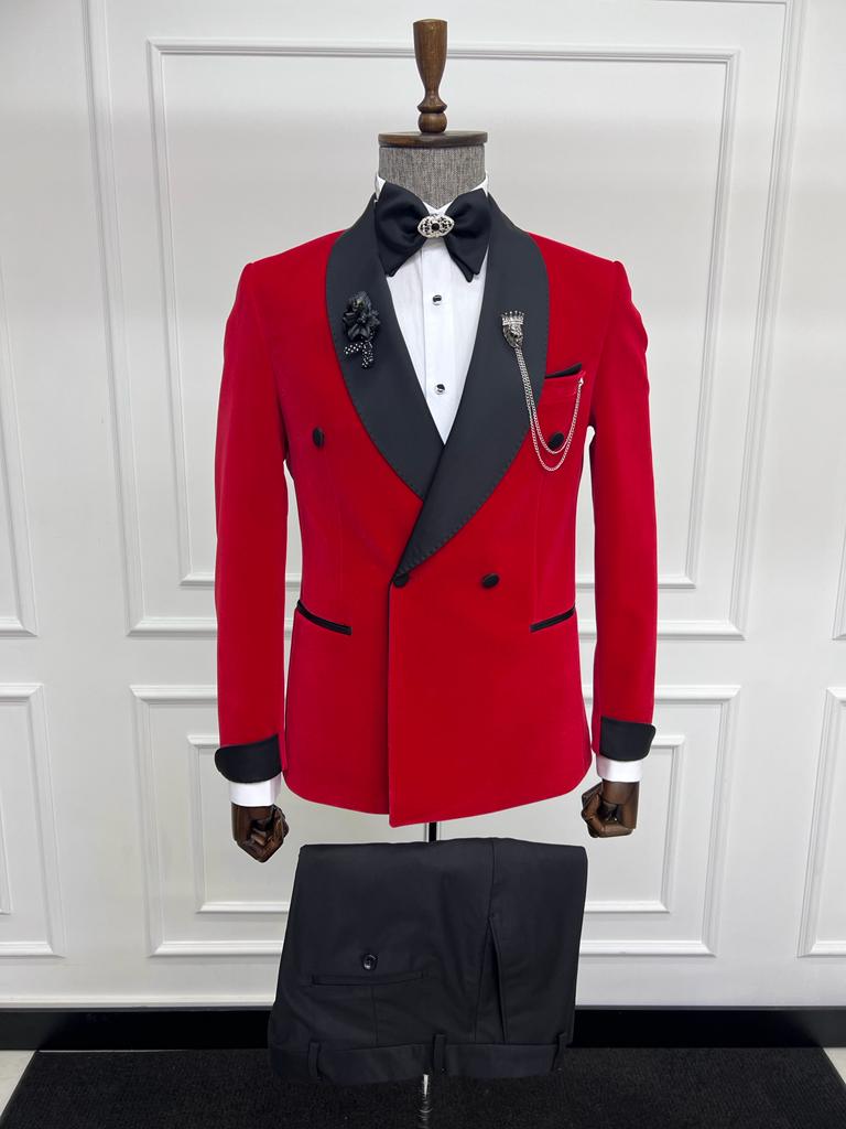 Bojoni Diamond Shagori Red Slim Fit Shawl Lapel Tuxedo