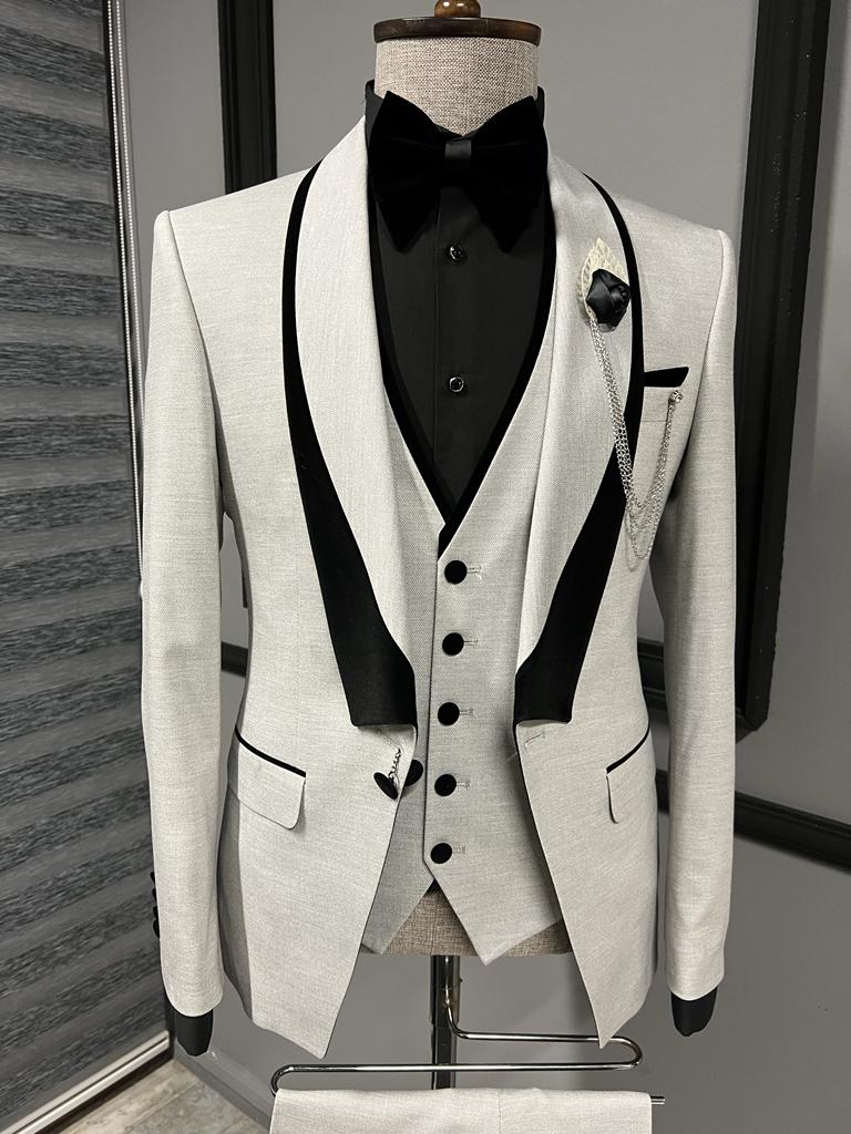 Bojoni Dayton Gray Slim Fit Shawl Lapel Tuxedo 