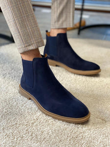 Bojoni Clifton Navy Blue Suede Chelsea Boots 