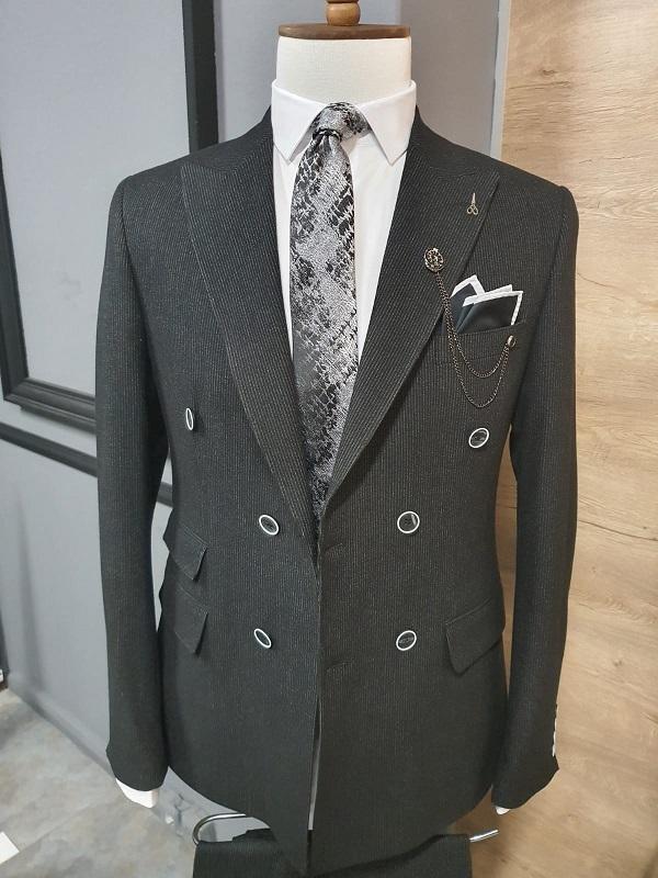 Severi Black Slim Fit Double Breasted Pinstripe Wool Suit-baagr.myshopify.com-suit-BOJONI