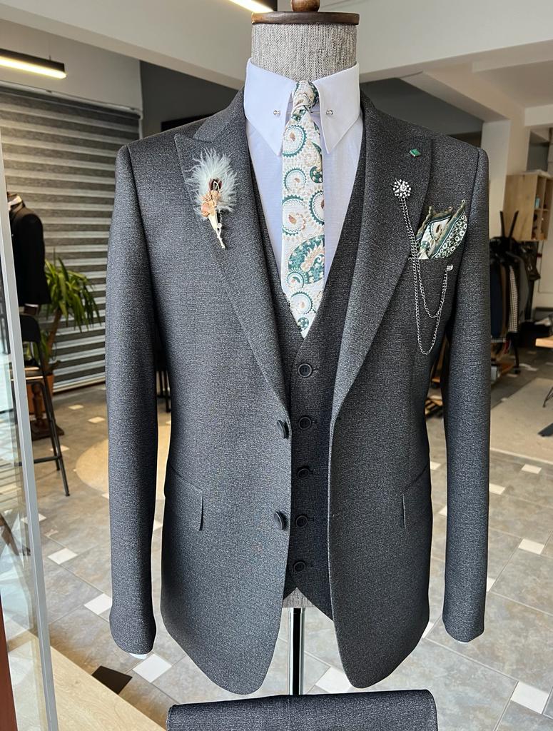 Bojoni Louis Khaki Slim Fit Peak Lapel Suit 