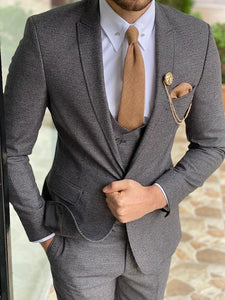 Bojoni Austin Gray Slim Fit Peak Lapel Wool Suit 