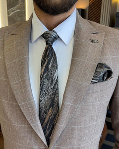 Bojoni Sheffield Brown Slim Fit 2 Piece Peak Lapel Check Suit