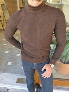 Elko Brown Slim Fit Mock Turtleneck Sweater-baagr.myshopify.com-sweatshirts-BOJONI