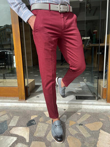 Bojoni Dover Red Slim Fit Cotton Pants 