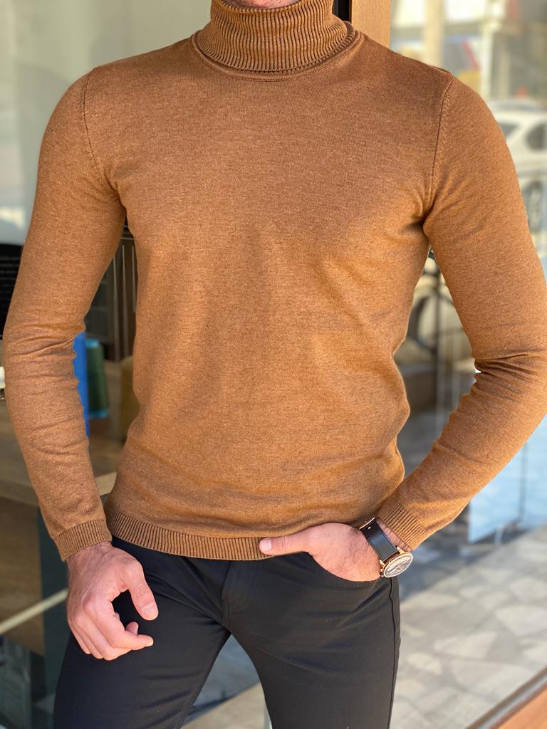 Bojoni Wilson Camel Slim Fit Turtleneck Sweater 