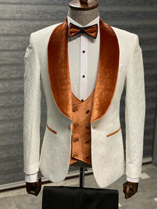 Bojoni Camden Orange & White Slim Fit Velvet Shawl Lapel Wool Tuxedo 