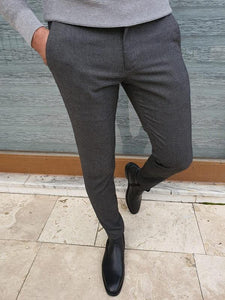 Bastoni  Dark Gray Slim Fit Linen Pants-baagr.myshopify.com-Pants-BOJONI
