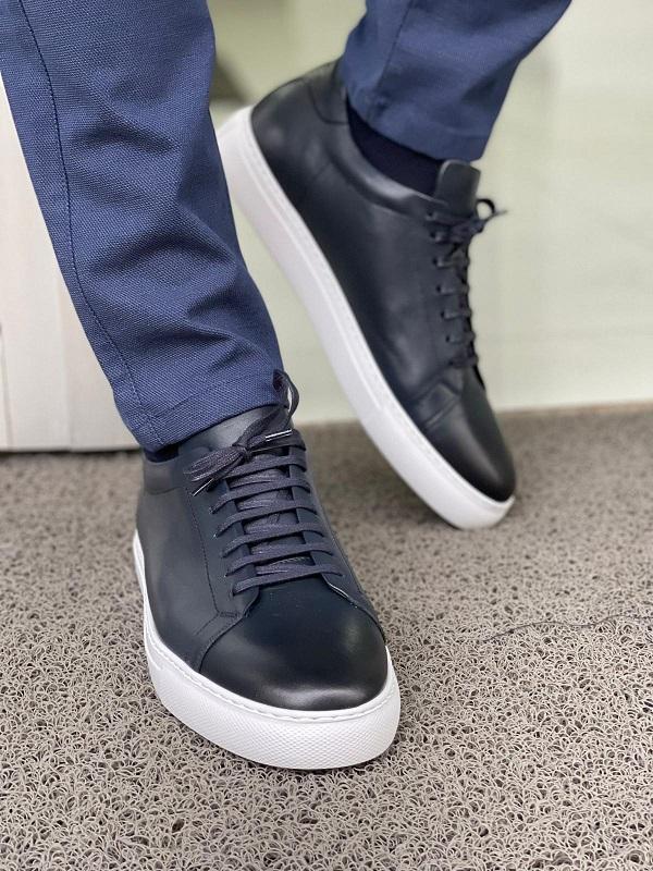 Argeli Navy Blue Lace-Up Mid-Top Sneakers-baagr.myshopify.com-shoes2-BOJONI