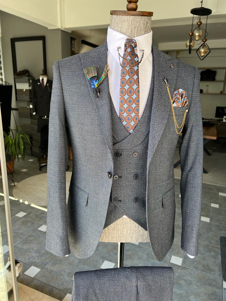 Bojoni Louis Blue Slim Fit Peak Lapel Suit 