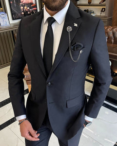 Bojoni Sheffield Black Slim Fit 2 Piece Notch Lapel Suit