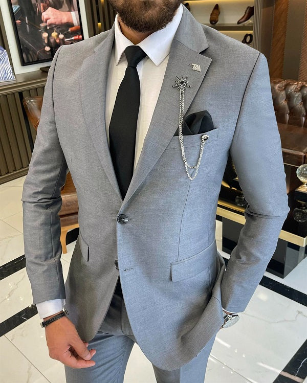Bojoni Sheffield Gray Slim Fit 2 Piece Notch Lapel Suit