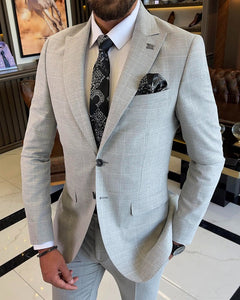Bojoni Sheffield Gray Slim Fit 2 Piece Peak Lapel Check Suit