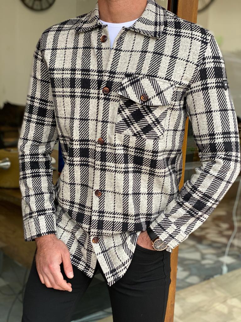 Bojoni Dayton Black Slim Fit Plaid Lumberjack Shirt 