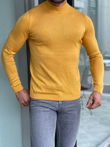 Casani Yellow Slim Fit Mock Turtleneck Sweater-baagr.myshopify.com-sweatshirts-BOJONI