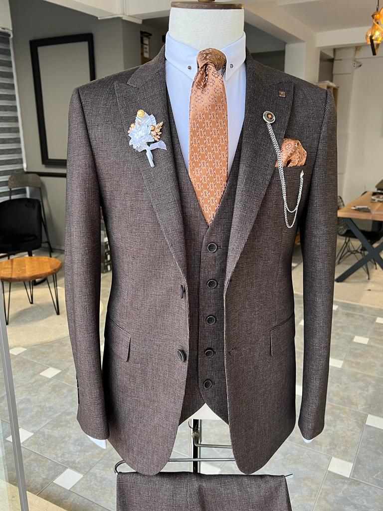 Bojoni Louis Brown Slim Fit Peak Lapel Suit 