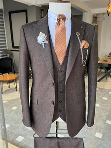 Bojoni Louis Brown Slim Fit Peak Lapel Suit 