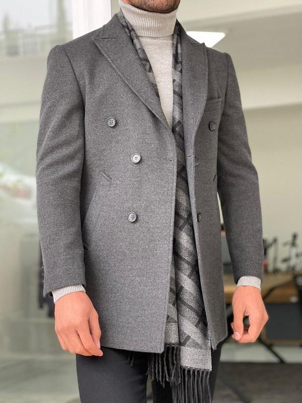 Mantonis Dark Gray Slim Fit Double Breasted Wool Long Coat-baagr.myshopify.com-Jacket-brabion