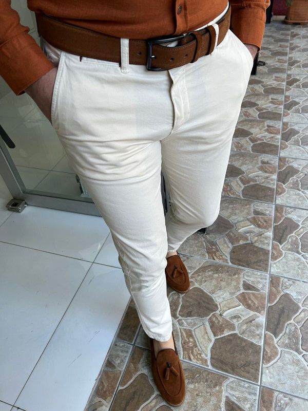 Bojoni Monterey Cream Slim Fit Cotton Pants 