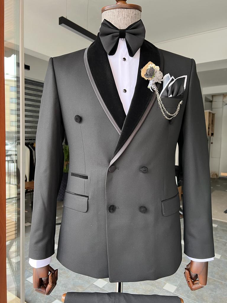 Bojoni Dayton Black Slim Fit Double Breasted Shawl Lapel Tuxedo 