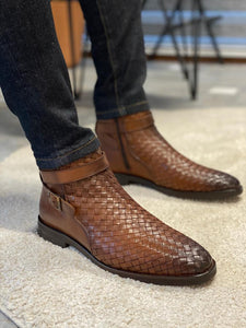 Bojoni Lorentti Brown Woven Leather Buckle Chelsea Boots-baagr.myshopify.com-shoes2-BOJONI