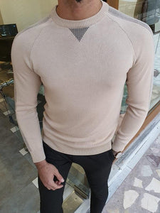 Elko Beige Slim Fit Crew Neck Sweater-baagr.myshopify.com-sweatshirts-BOJONI