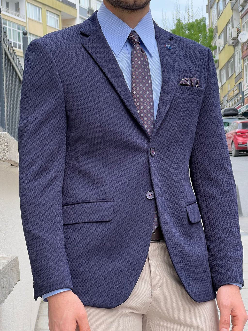 Bojoni Montebello Slim Fit High Quality Navy Blue Knitted Blazer 