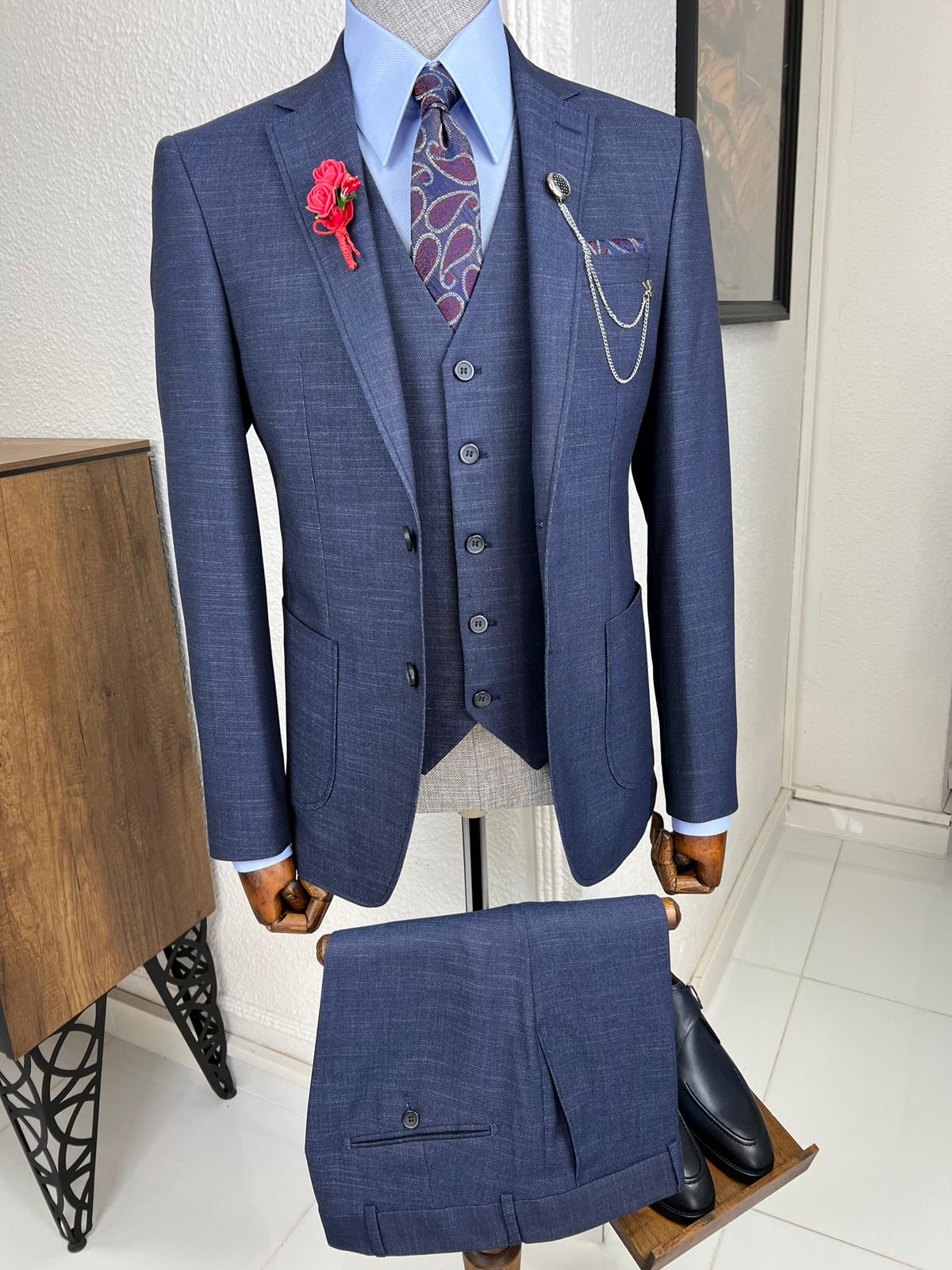 Luxe Slim Fit High Quality Woolen Navy Suit