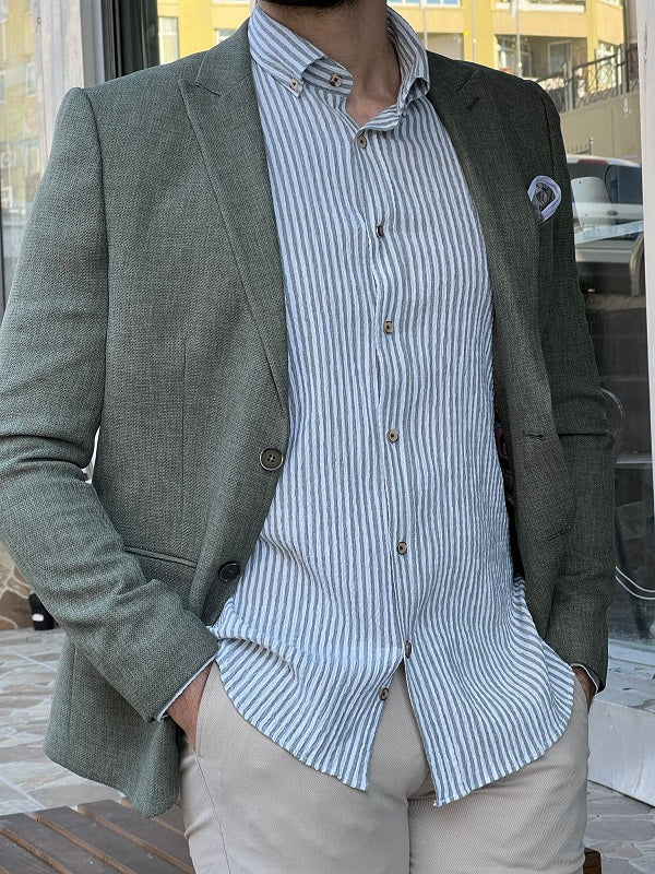 Bojoni Perris Green Slim Fit Peak Lapel Linen Blazer 