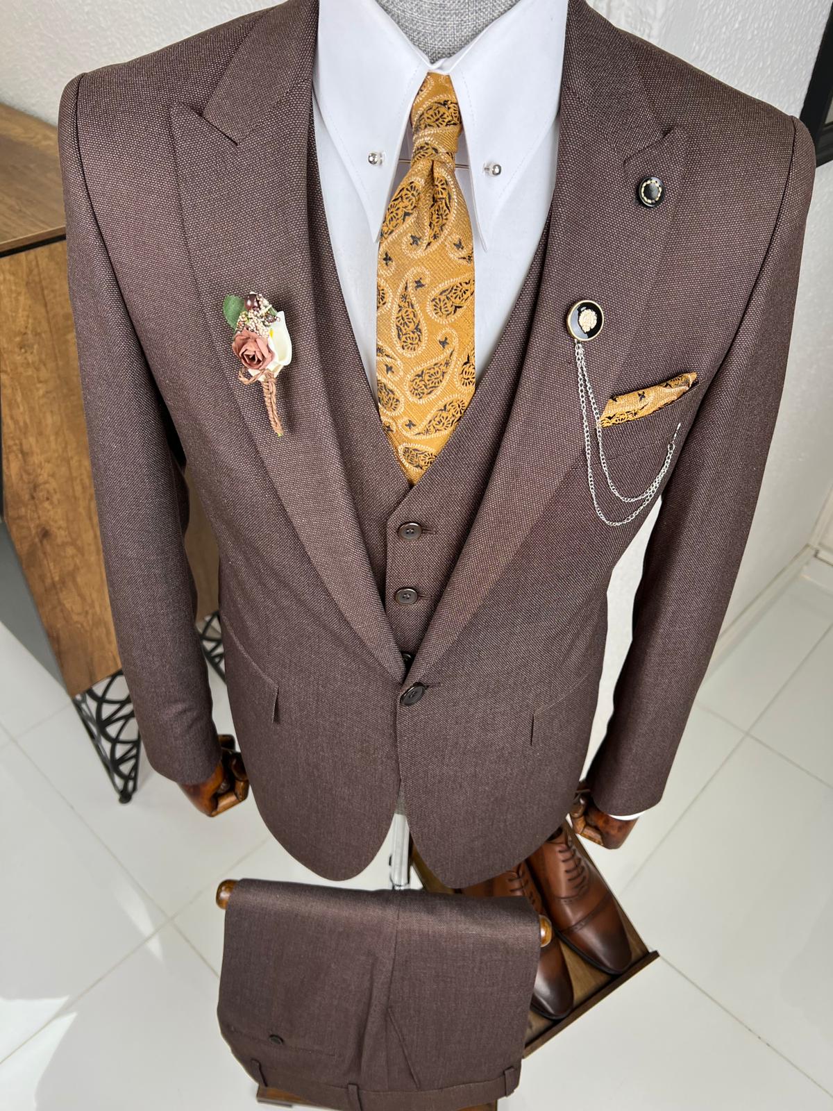 Luxe Slim Fit High Quality Brown Woolen Suit