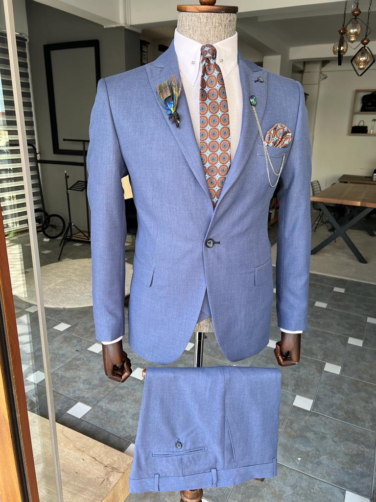 Bojoni Fremont Blue Slim Fit Peak Lapel Suit 