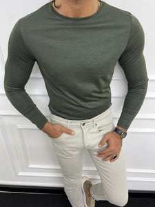 Leon Slim Fit Sleeve Combed Light Weight Khaki Sweater