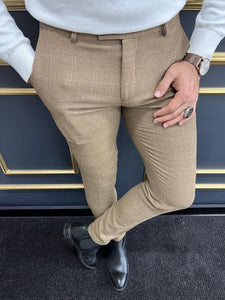 Rick Slim Fit Plaid Striped Camel Trouser