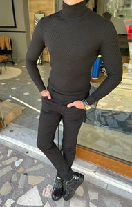 Bojoni Morton Black Slim Fit Turtleneck Sweater 