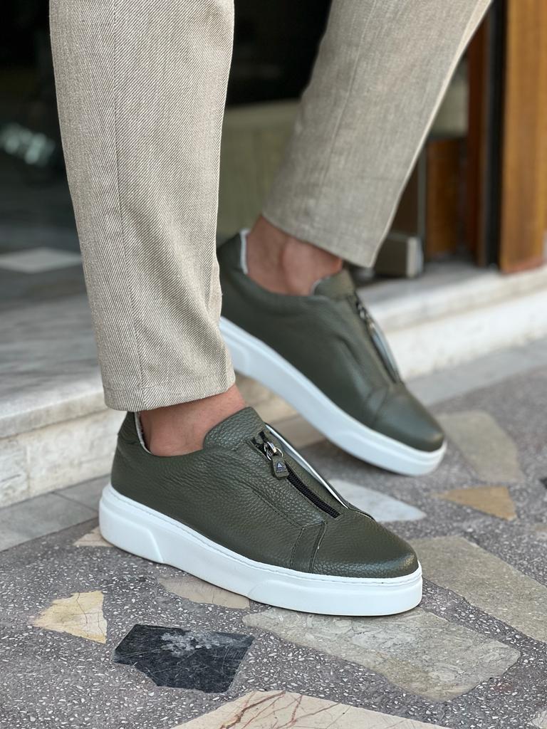 Bojoni Dover Green Mid-Top Zipper Sneakers 