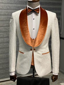 Bojoni Camden Orange & White Slim Fit Velvet Shawl Lapel Wool Tuxedo 