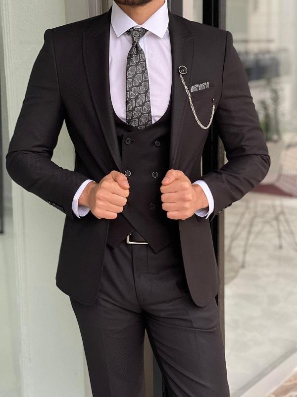Abruzzo Black Slim Fit Peak Lapel Wool Suit-baagr.myshopify.com-suit-BOJONI