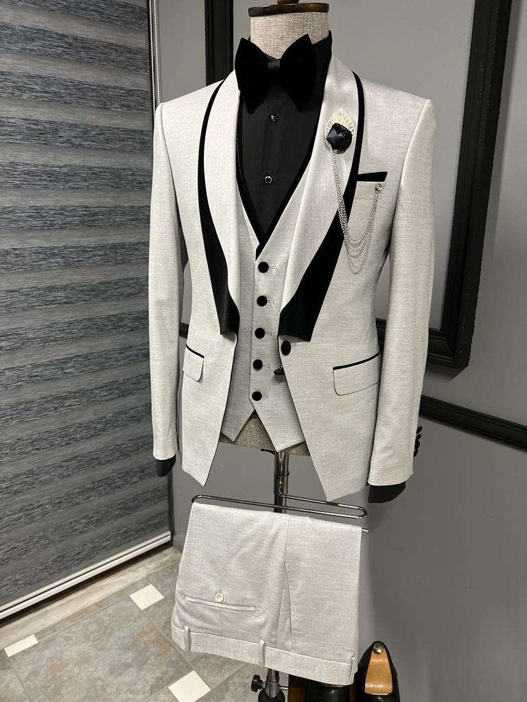 Bojoni Dayton Gray Slim Fit Shawl Lapel Tuxedo 