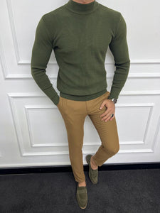 Bojoni Astoria Green Slim Fit Mock Turtleneck Sweater