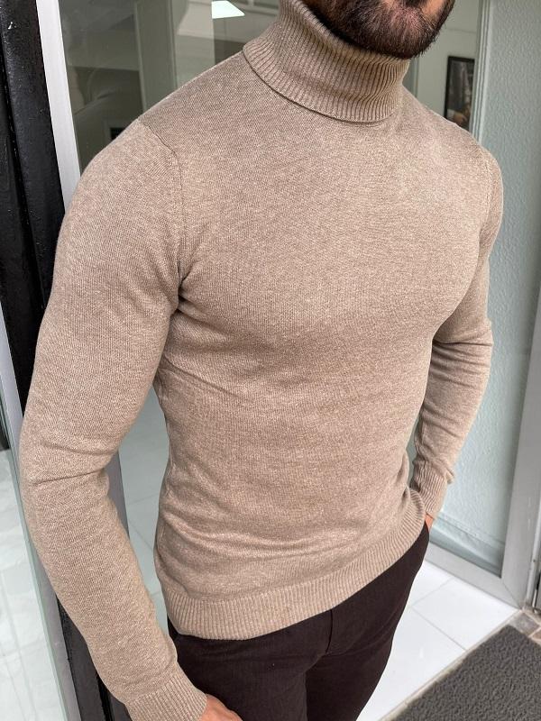 Bojo Light Brown Slim Fit Turtleneck Sweater-baagr.myshopify.com-sweatshirts-BOJONI