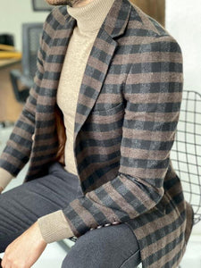 Clemson Brown Slim Fit Plaid Wool Long Coat-baagr.myshopify.com-Jacket-brabion
