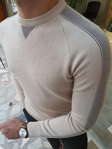 Elko Beige Slim Fit Crew Neck Sweater-baagr.myshopify.com-sweatshirts-BOJONI