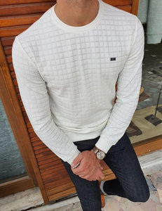 Elko White Slim Fit Crew Neck Patterned Sweater-baagr.myshopify.com-sweatshirts-BOJONI